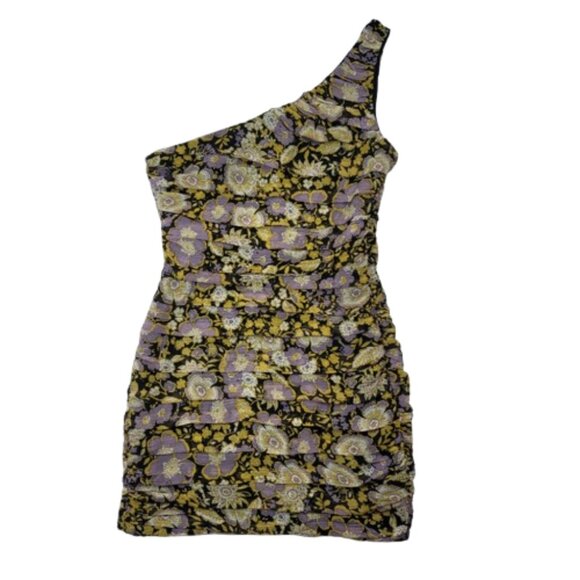 Zara One Shoulder Floral Ruched Mini Dress NWOT - Picture 2 of 11